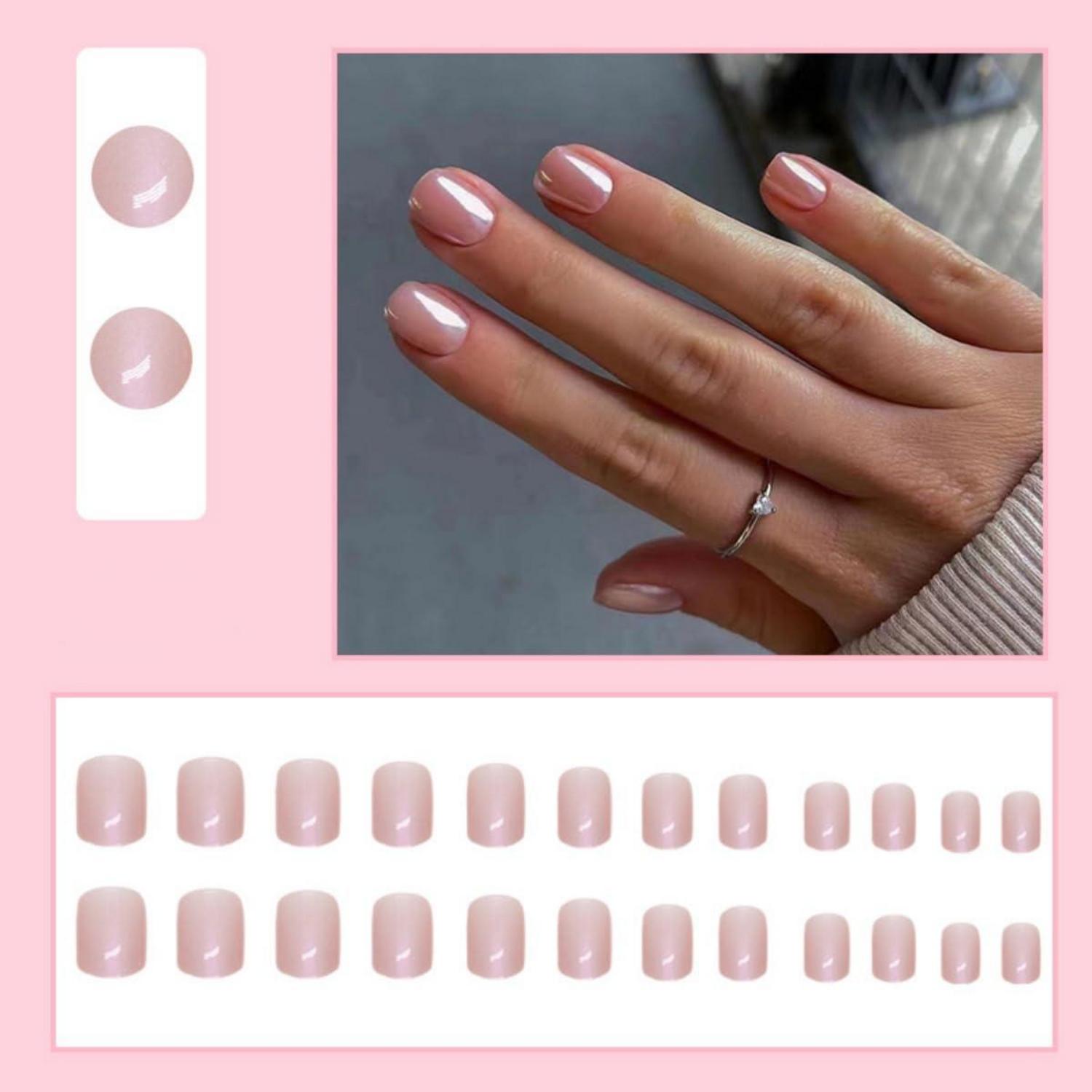 24er Set Pink Metallic Nägel Kurz Einfarbig Eckig Press on Nails Glossy Fake
