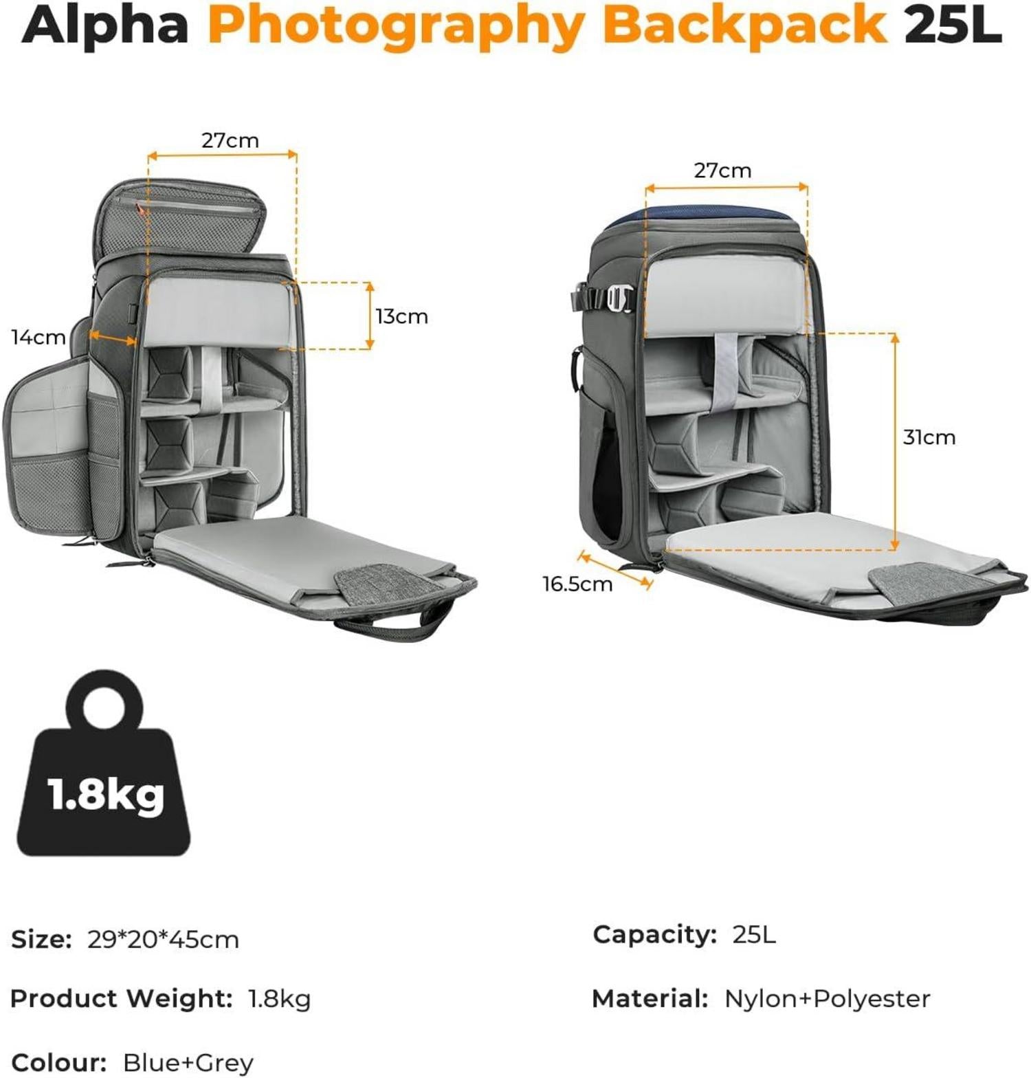 Kamerarucksack 25L mit Laptopfach für Canon Nikon Sony DJI Mavic Drone