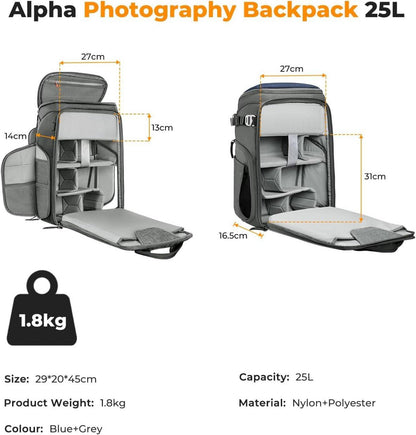 Kamerarucksack 25L mit Laptopfach für Canon Nikon Sony DJI Mavic Drone