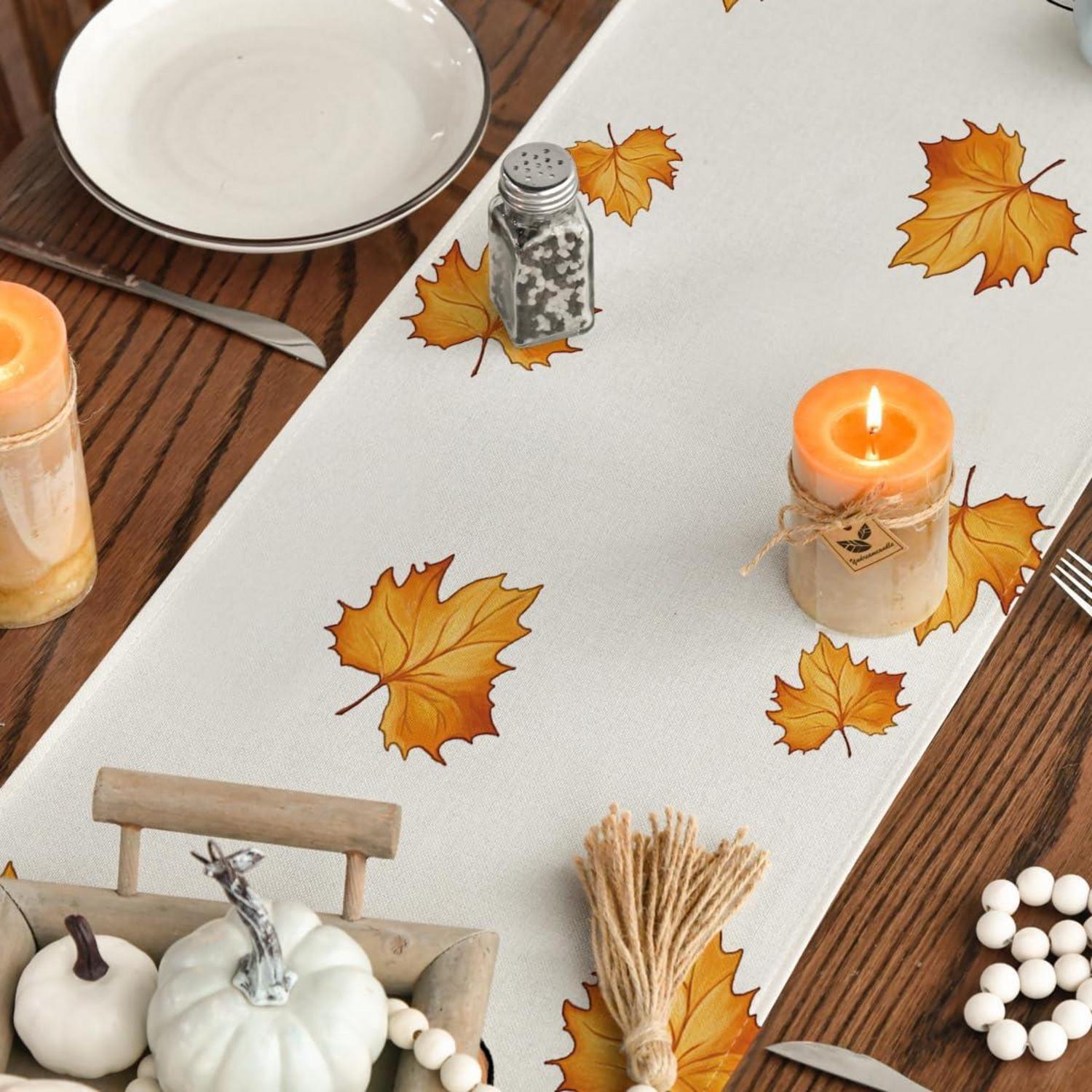 Herbst Tischläufer Kürbisse Ahornblätter Deko 40x140 cm