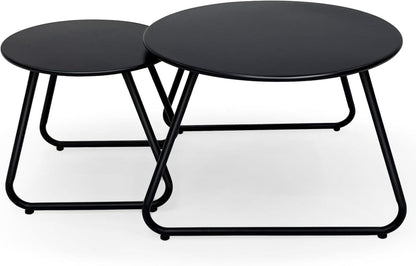 Outdoor Couchtisch Set: Wetterfest Stahl, Rund, Terrasse Schwarz