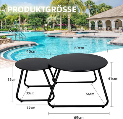 Outdoor Couchtisch Set: Wetterfest Stahl, Rund, Terrasse Schwarz