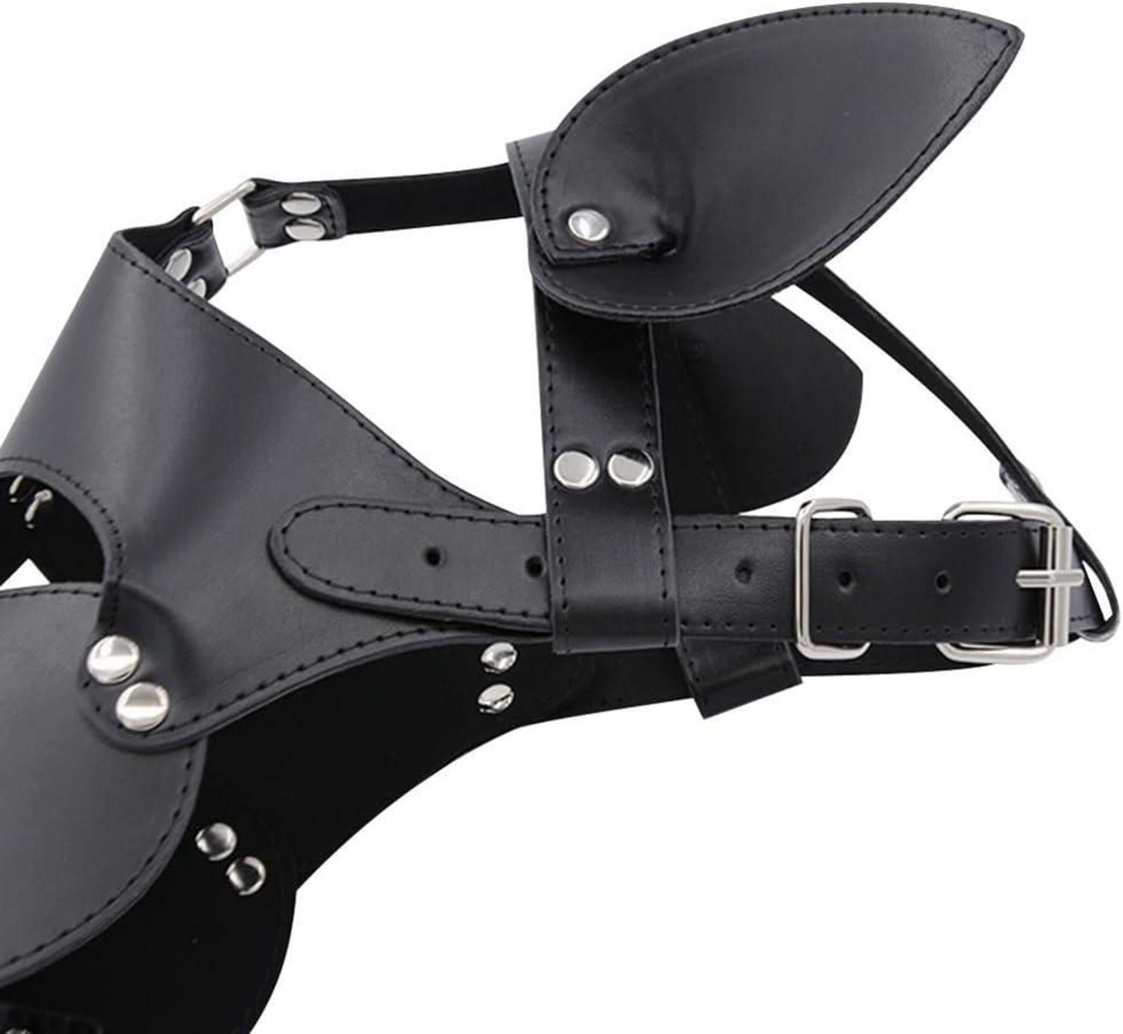 SM Hund Ledermaske Haubenmaske Bondage Restraint BDSM Maske Schwarz Sexspielzeug