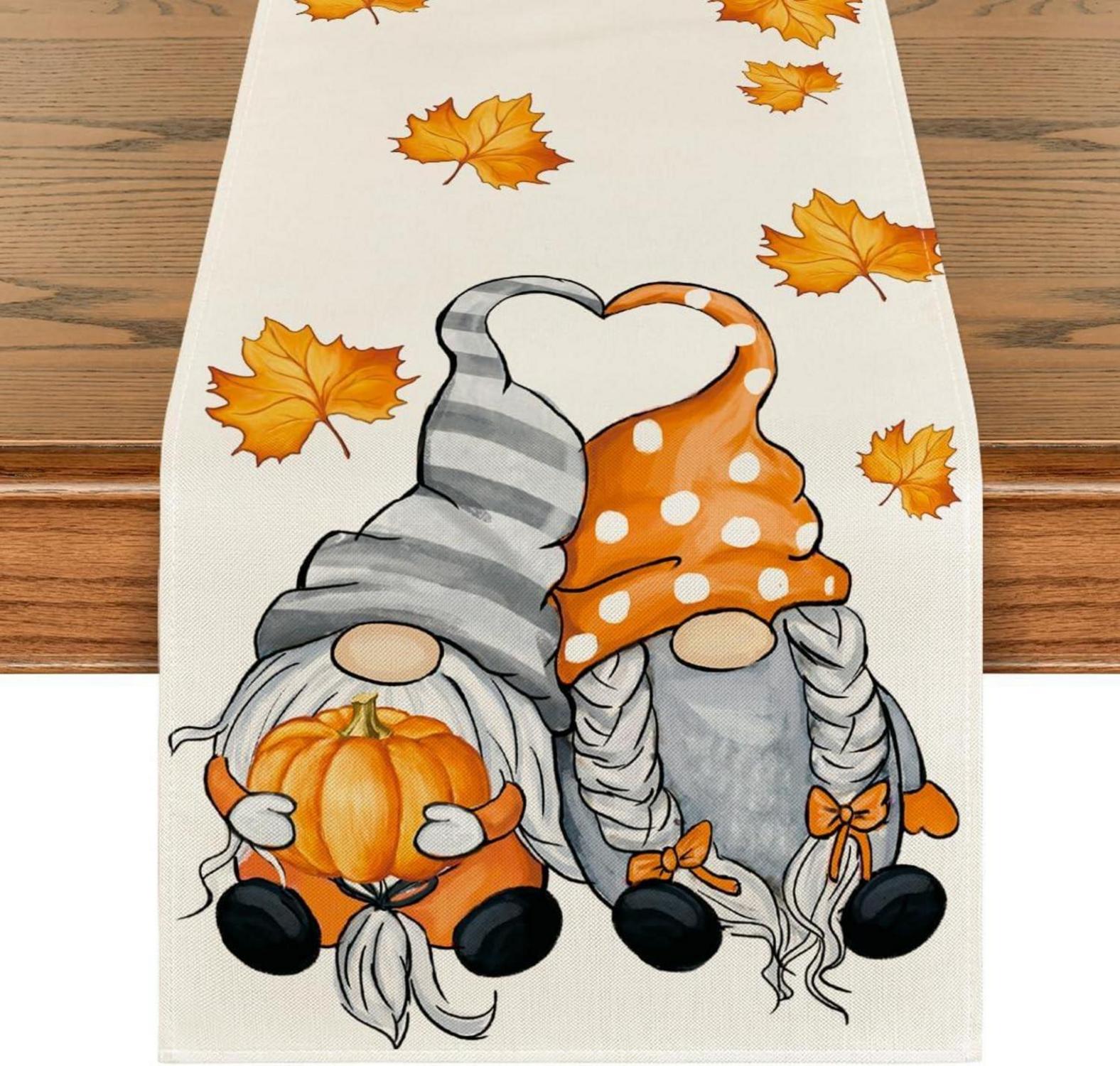 Herbst Tischläufer Kürbisse Ahornblätter 40x300 cm Beige