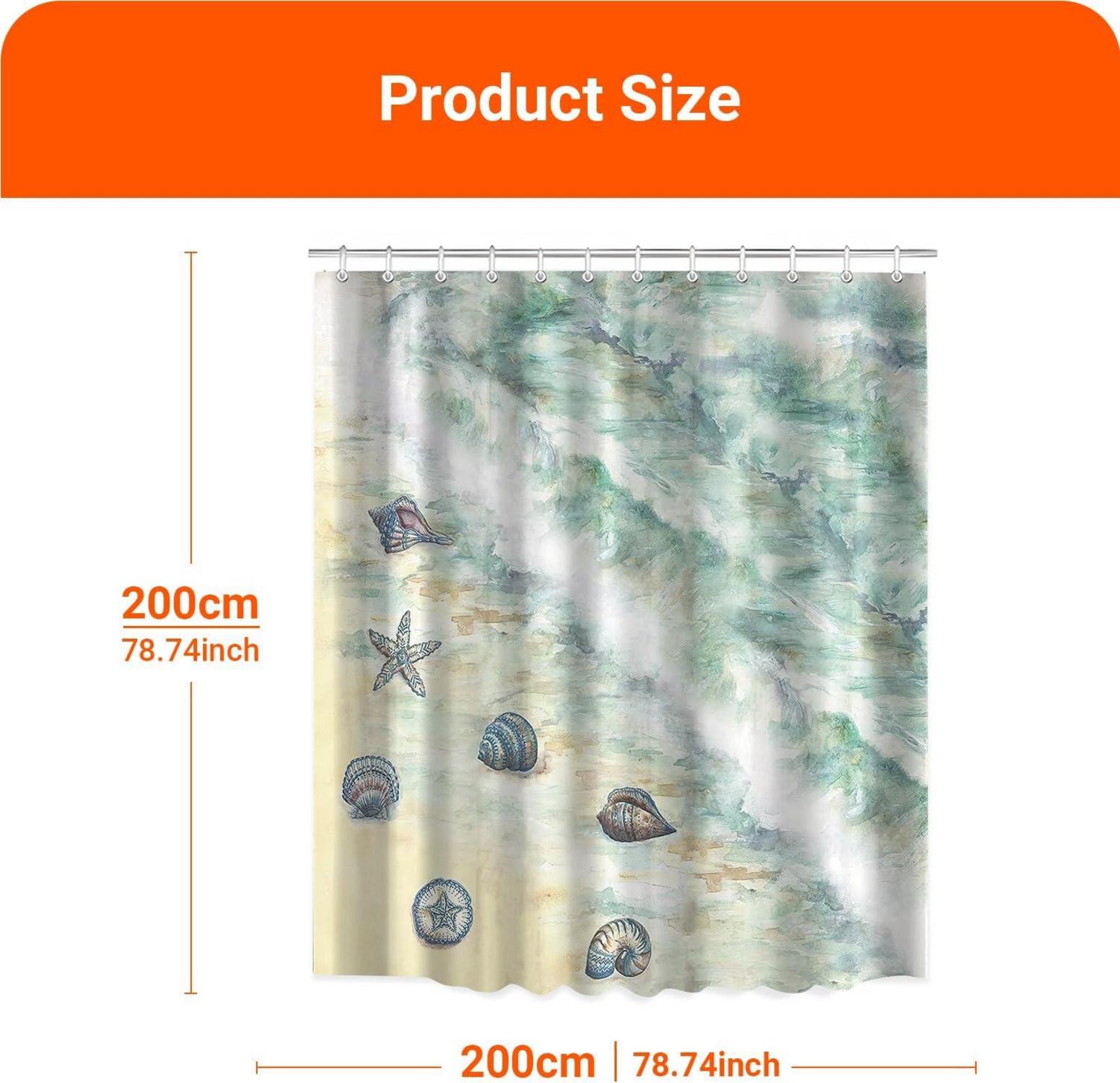 Duschvorhang Muschel Design 200x200cm Textil Wasserdicht Beschwerte