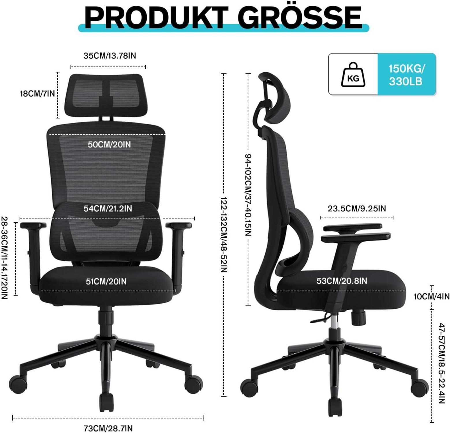 Ergonomischer Bürostuhl mit Automatischer Lordosenstütze