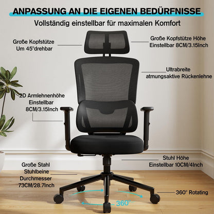 Ergonomischer Bürostuhl 150kg Schwarz, Automatische