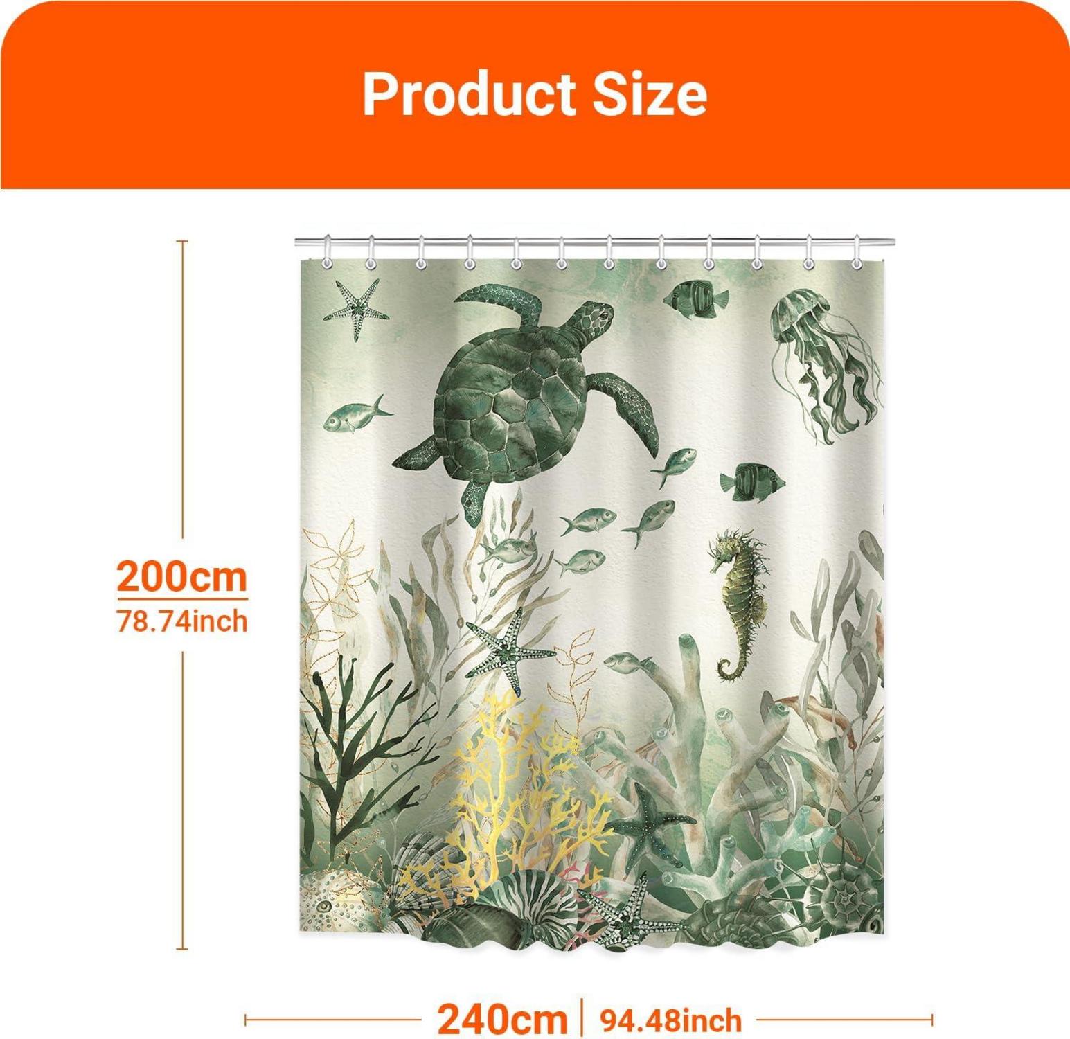 Duschvorhang 240x200cm Meeresschildkröte Antischimmel Textil mit Saum