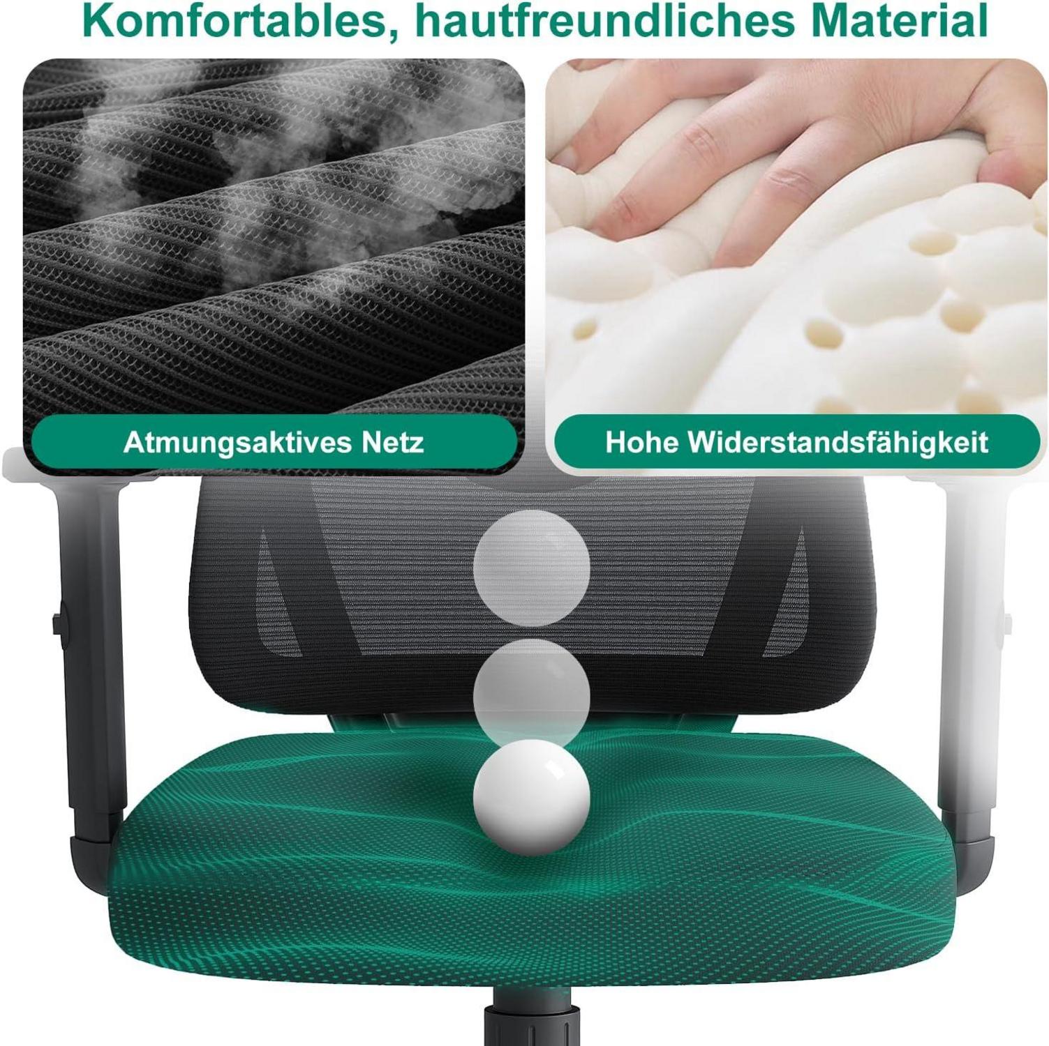 Ergonomischer Bürostuhl mit Lordosenstütze und Armlehne, Schwarz