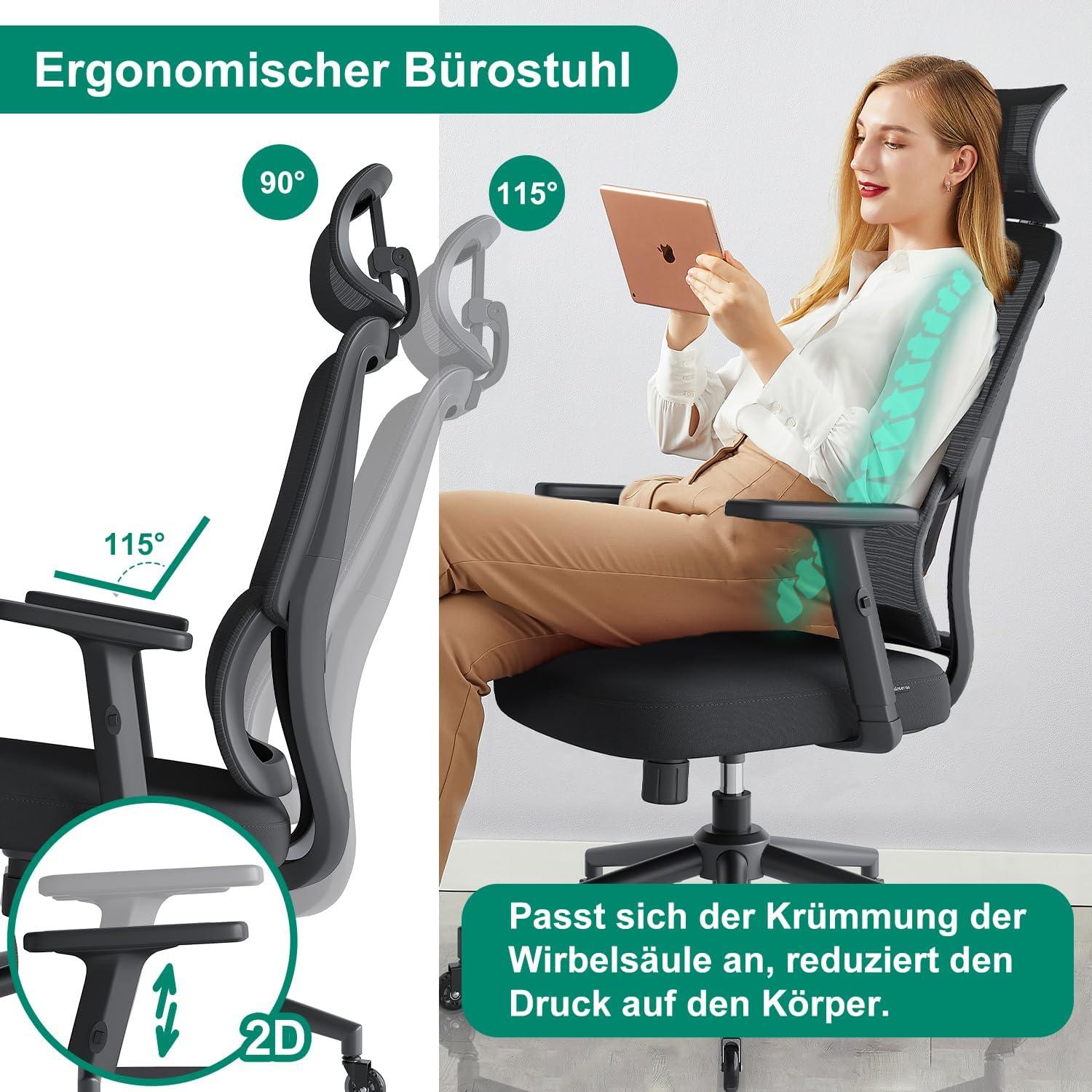 Ergonomischer Bürostuhl Schwarz mit Automatischer Lordosenstütze