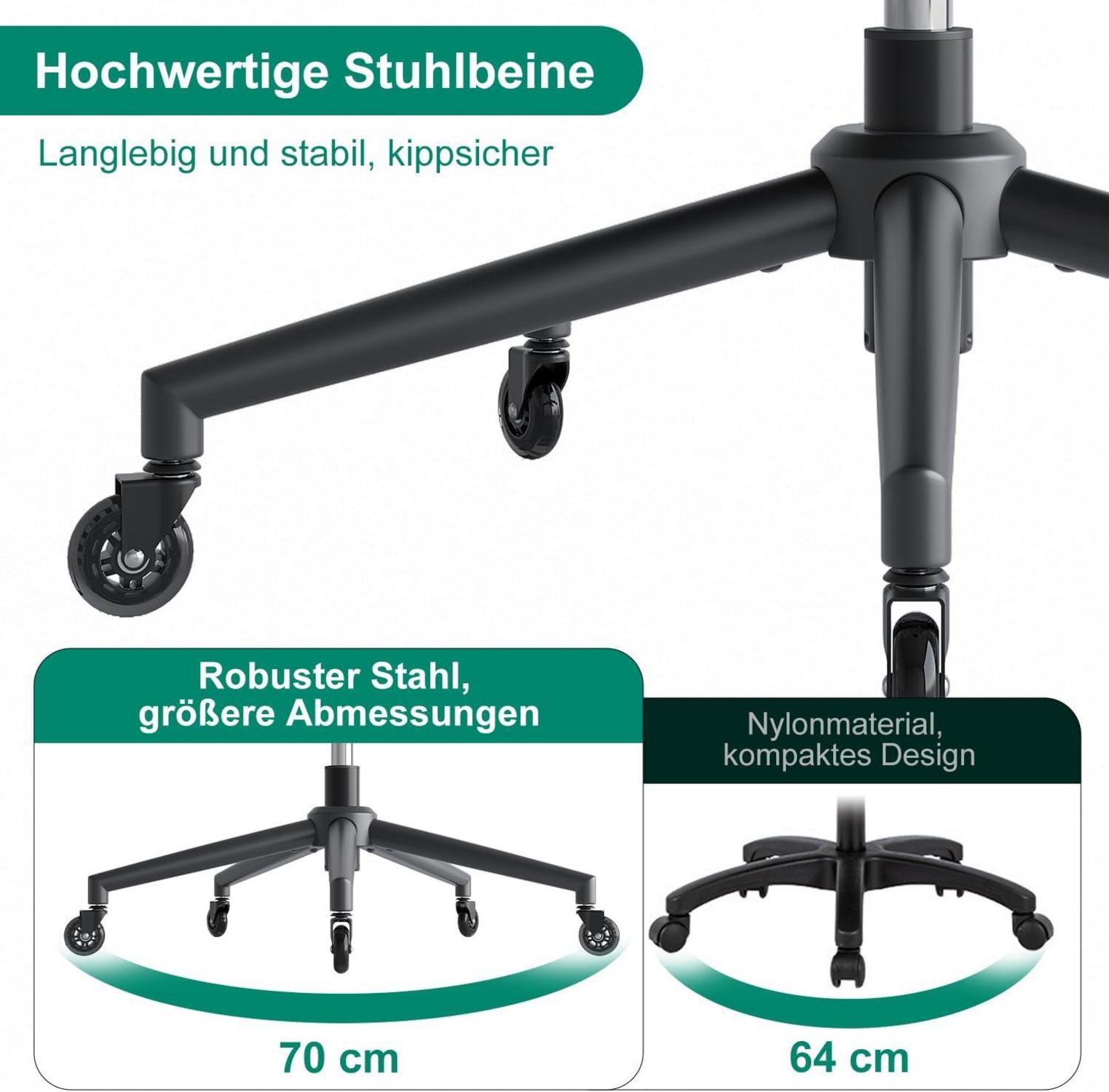 Ergonomischer Bürostuhl mit Lordosenstütze und Armlehne, Schwarz