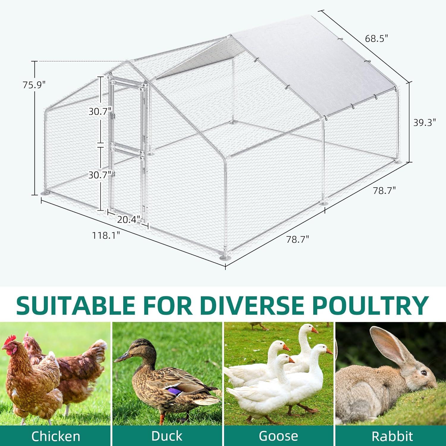 Hühnerstall Freilaufgehege für Kaninchen 3x4x2m Silber