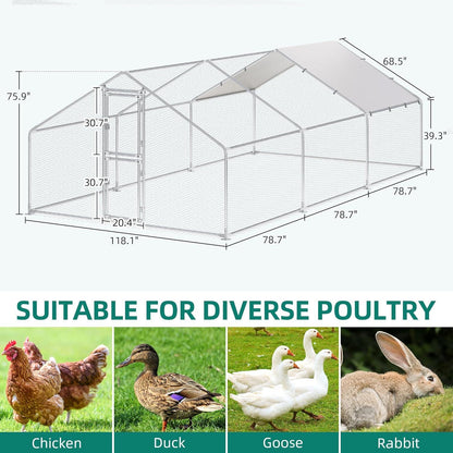 YITAHOME Hühnerstall Freilaufgehege Kaninchen 3x6x2m Silber