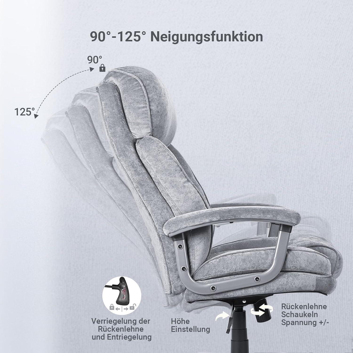 Ergonomischer Gaming Schreibtischstuhl in Grau-samt 200kg