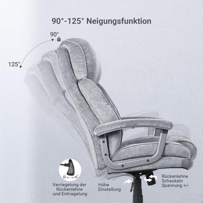 Ergonomischer Gaming Schreibtischstuhl in Grau-samt 200kg