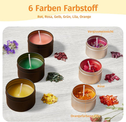 Anpro DIY Kerzenherstellungsset: Wachsschmelztopf, 100 Dochte, 6 Farben, 3 Blumen, 304 Edelstahl-Schmelztiegel, für Erwachsene und Kinder