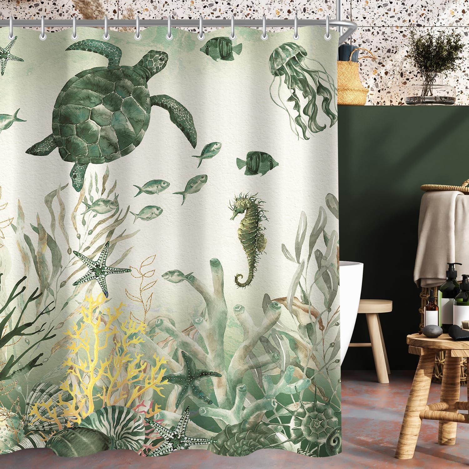 Duschvorhang 180x200cm Meeresschildkröte Antischimmel Textil 12 Ösen Badezimmer