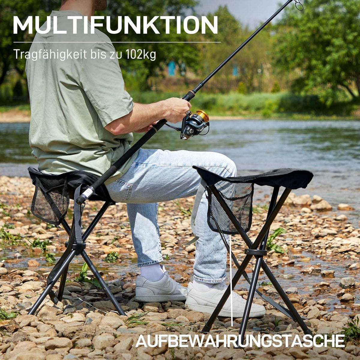 Klapphocker 53cm hoch, 102kg belastbar, ultraleicht mit Tasche