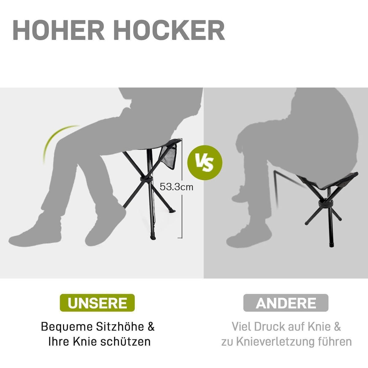 Klapphocker 53cm hoch, 102kg belastbar, ultraleicht mit Tasche