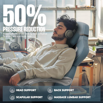 Großer Gaming Stuhl mit Fußstütze und Massagefunktion, Blau