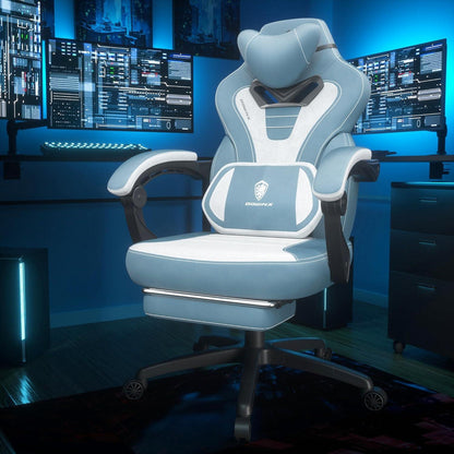 Großer Gaming Stuhl mit Fußstütze und Massagefunktion, Blau