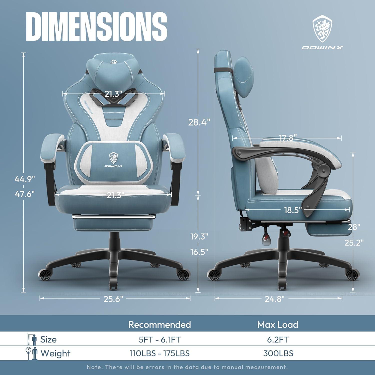 Gaming Stuhl mit Fußstütze und Massagefunktion, Stoff Blau