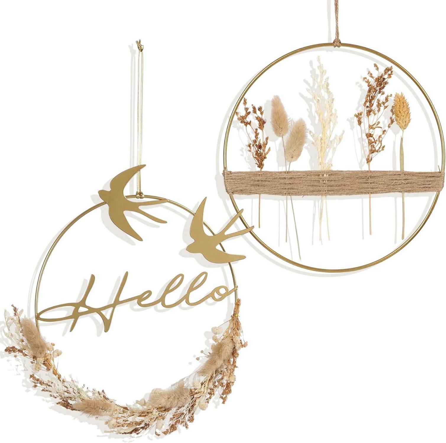 Trockenblumenkranz Gold Metallring Boho Fensterdeko Ganzjährig Wand