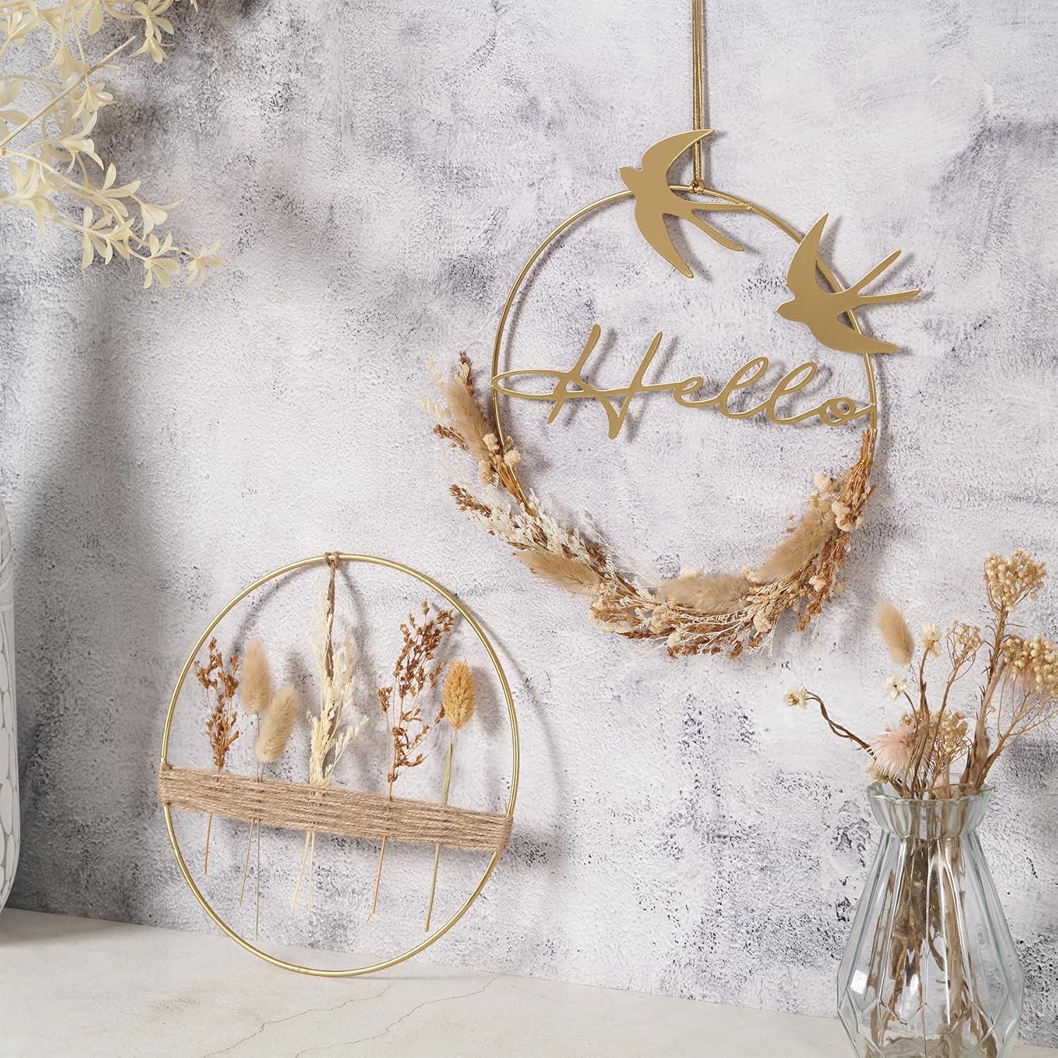 Trockenblumenkranz mit Gold Metallring, 2er Set für