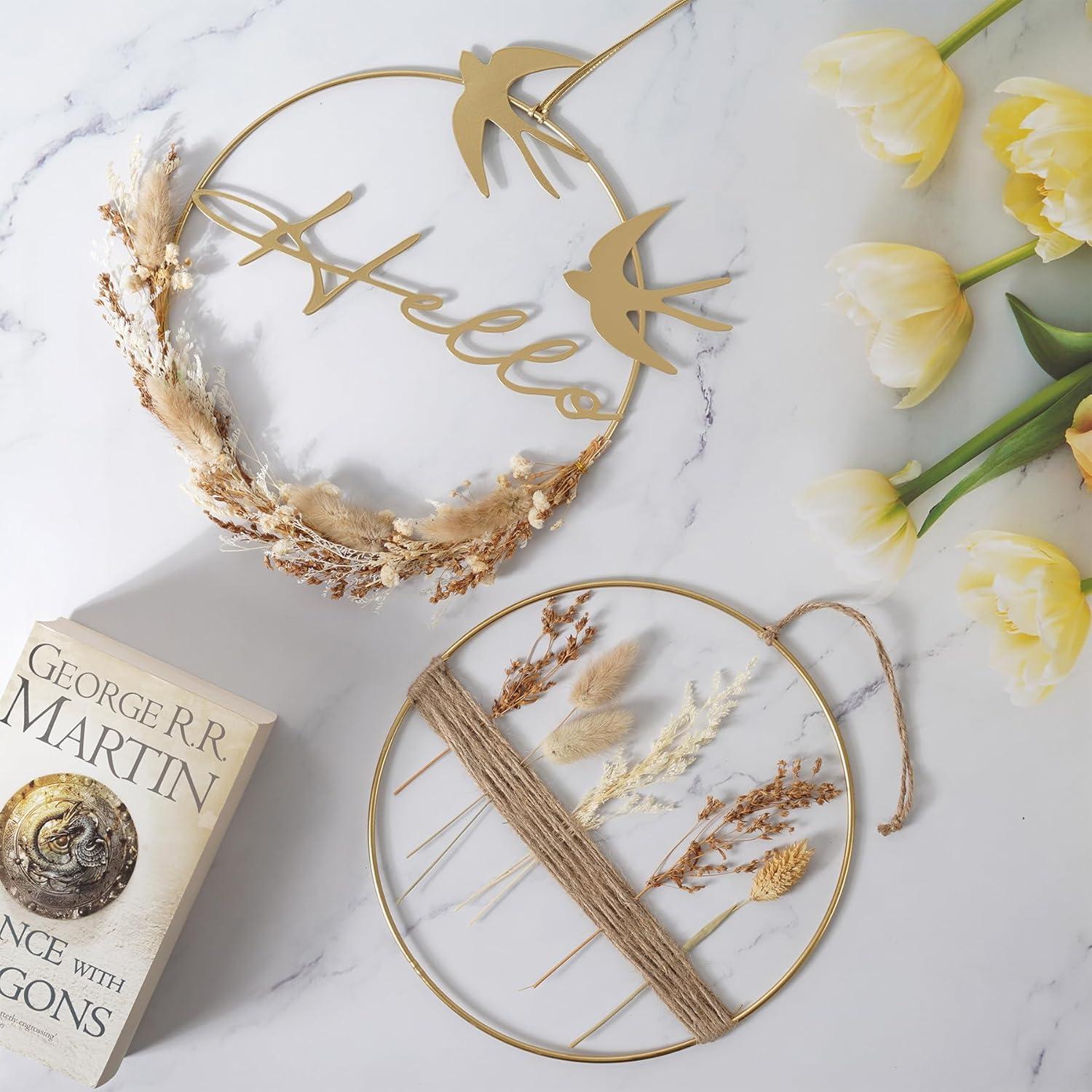 Trockenblumenkranz Gold Metallring Boho Fensterdeko Ganzjährig Wand