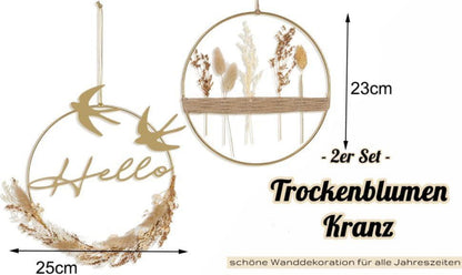 Trockenblumenkranz Gold Metallring 2er Set für Fensterdeko & Tür
