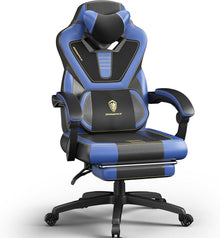 Gamingstuhl mit Fußstütze und Massagefunktion - Blau PU