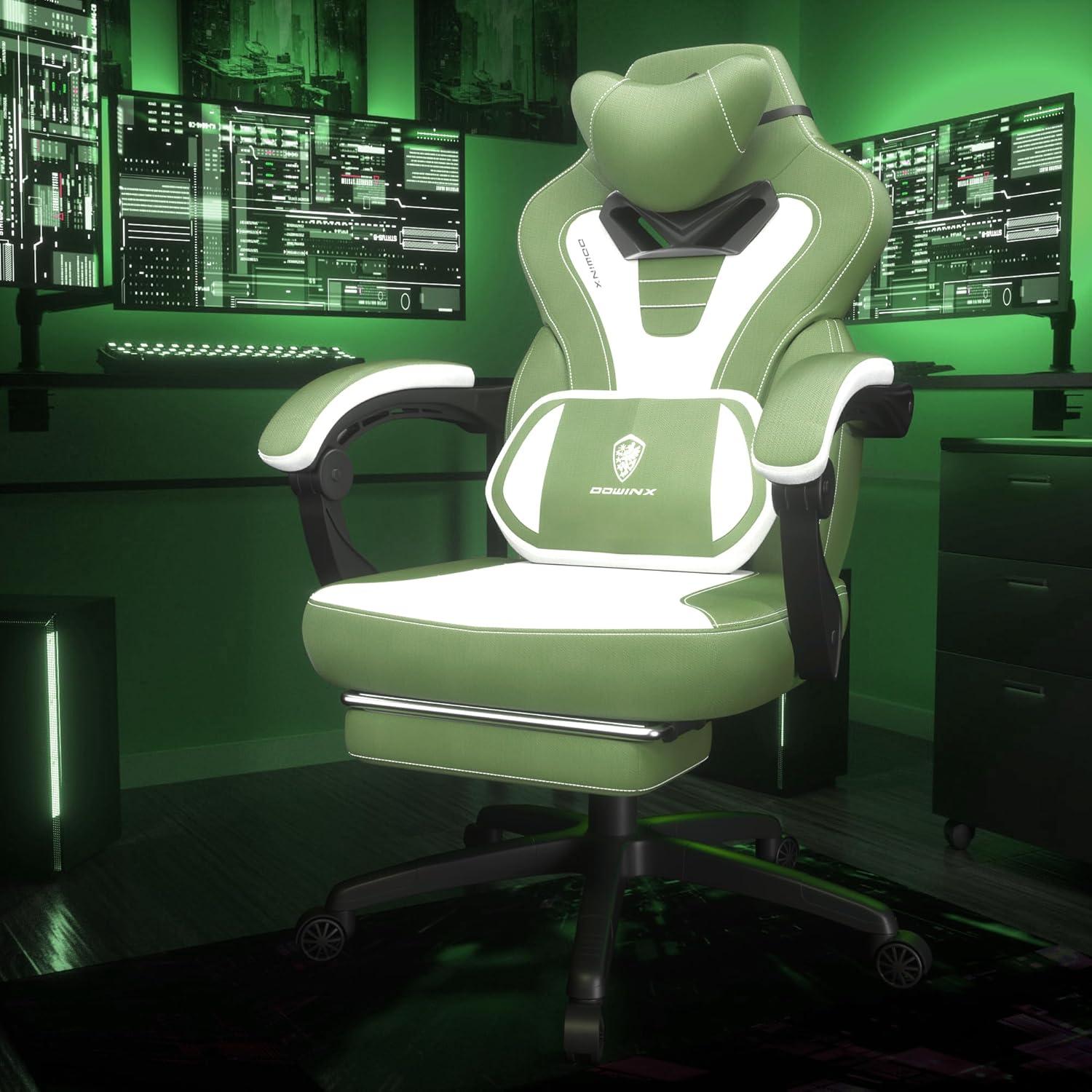 Gaming Stuhl Stoff mit Fußstütze und Massagefunktion Grün