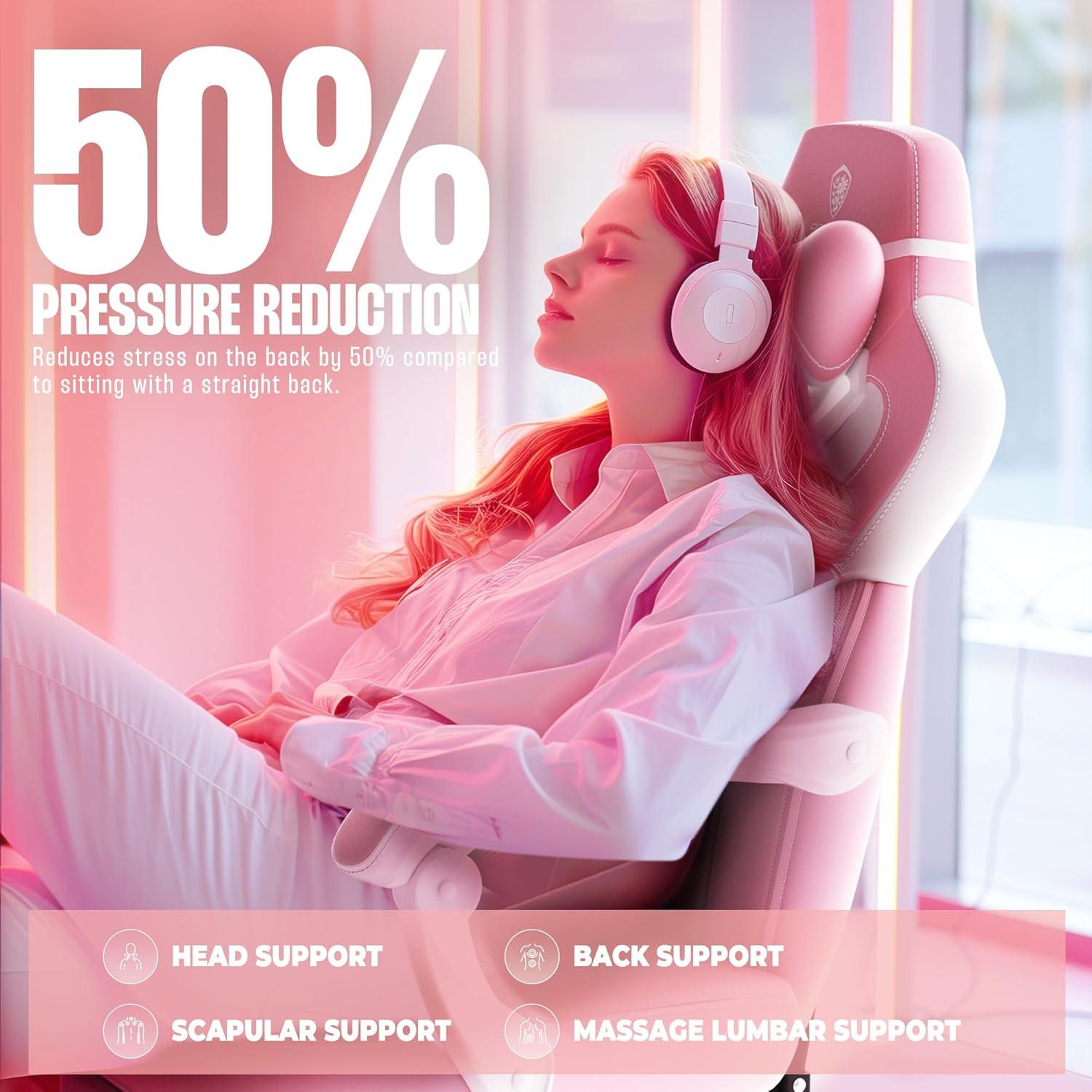Dowinx Gaming Stuhl mit Fußstütze für schwere Menschen, Massage-Funktion PU Pink