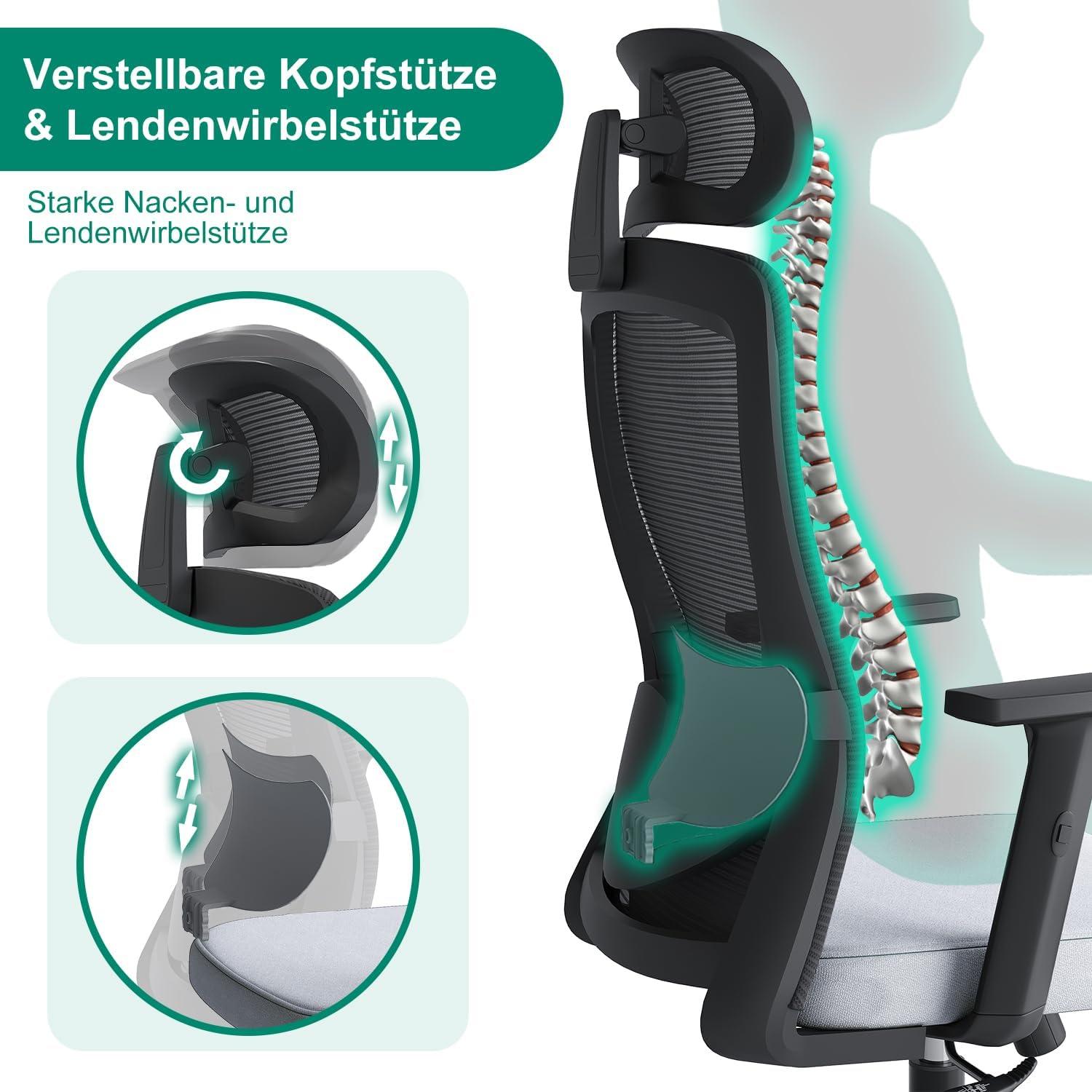 Ergonomischer Bürostuhl mit verstellbarer Lendenwirbelstütze