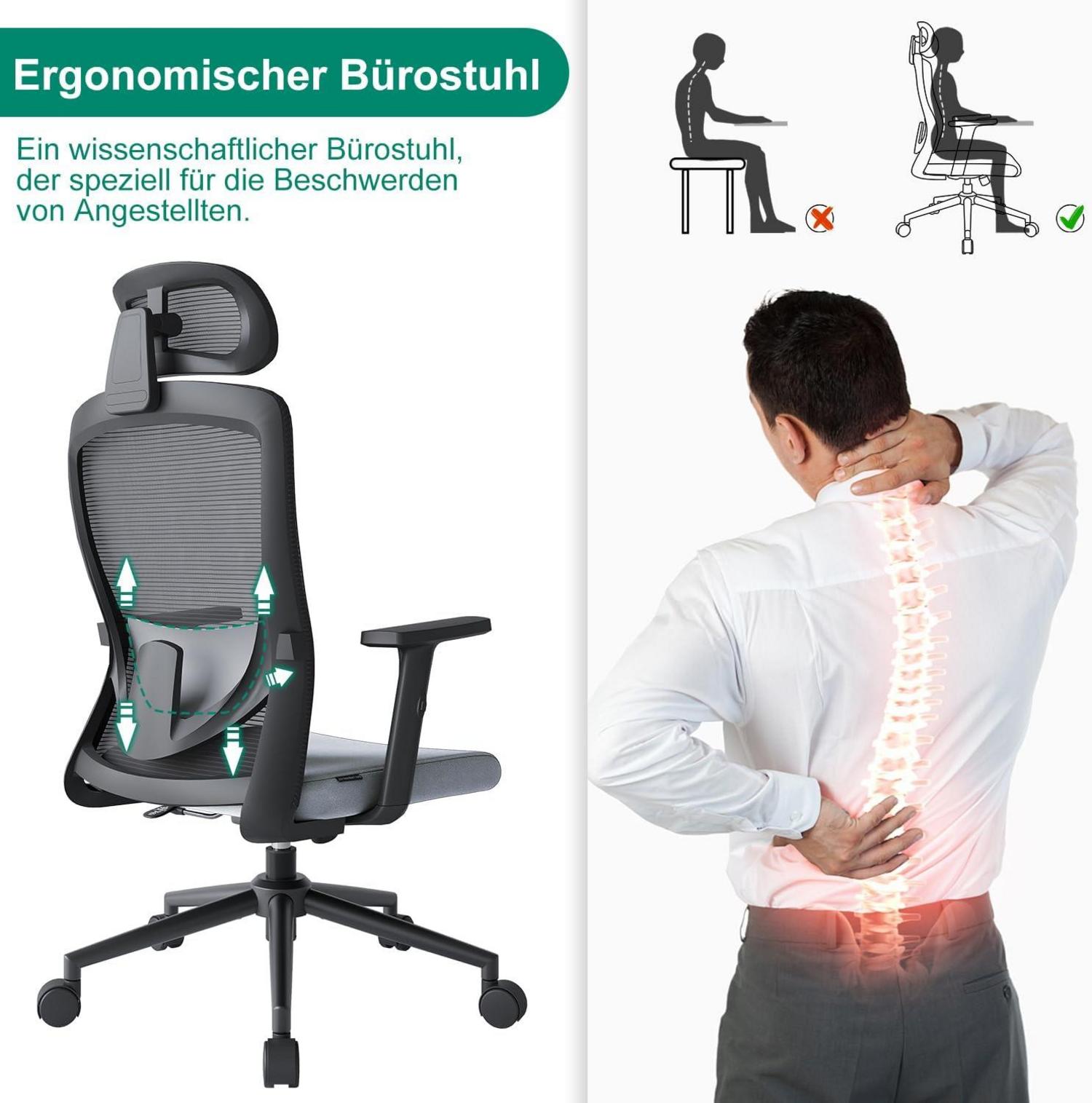 Ergonomischer Bürostuhl mit verstellbarer Lendenwirbelstütze und