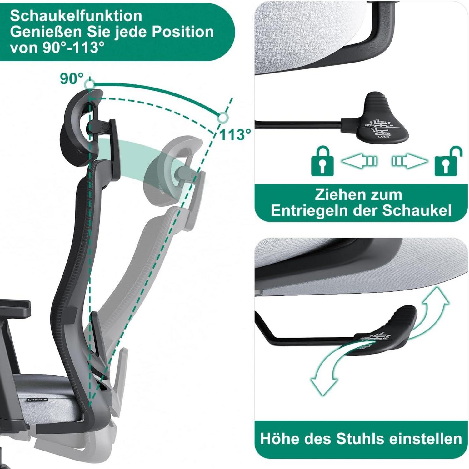 Ergonomischer Bürostuhl mit Verstellbarer Lendenwirbelstütze und