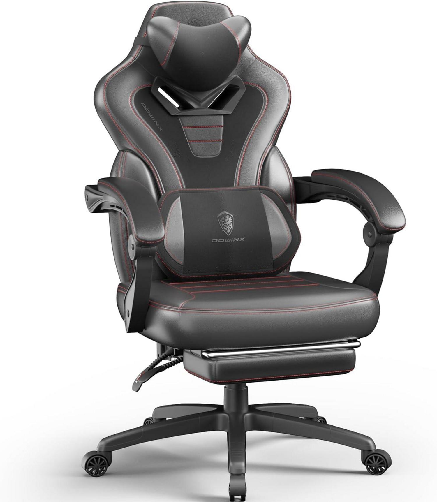 Dowinx Gaming Stuhl hoher Rücken Massage Fußstütze PU Schwarz