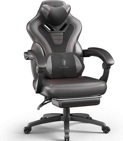 Dowinx Gaming Stuhl hoher Rücken Massage Fußstütze PU Schwarz