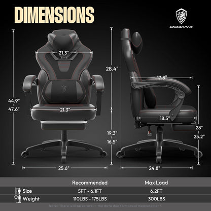 Dowinx Gaming Stuhl hoher Rücken Massage Fußstütze PU Schwarz