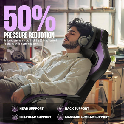 Dowinx Gaming Stuhl mit Fußstütze und Massagefunktion in Lila PU-Leder
