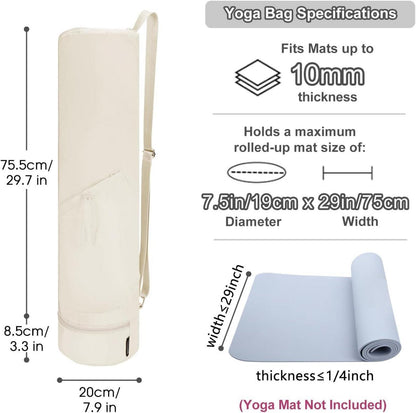 Yogatasche Damen, Nassfach, Flaschentasche, Reißverschluss, Beige