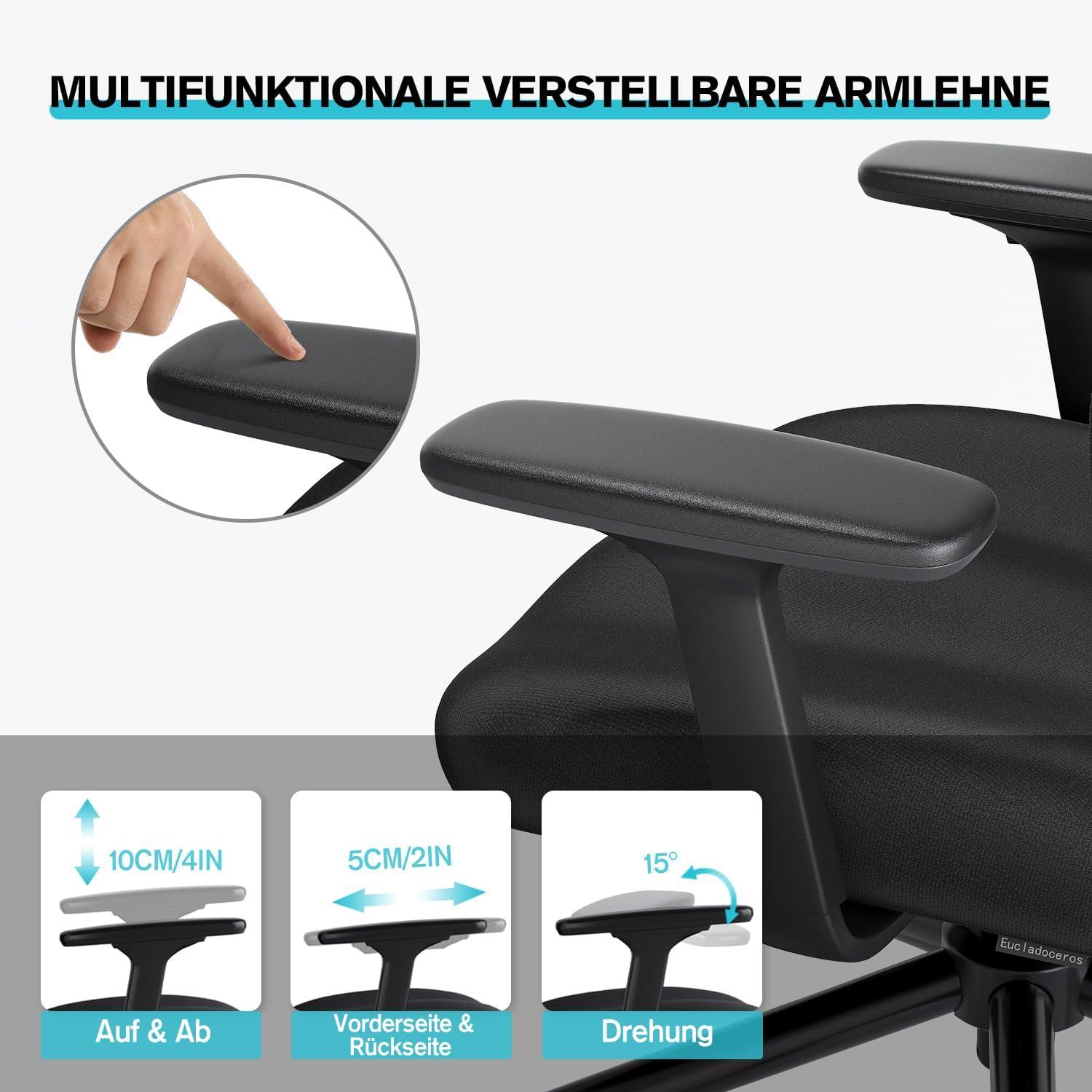 Ergonomischer Bürostuhl Hochklappbar mit 3D-Armlehnen & Kopfstütze