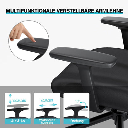 Ergonomischer Bürostuhl Hochklappbar mit 3D-Armlehnen & Kopfstütze