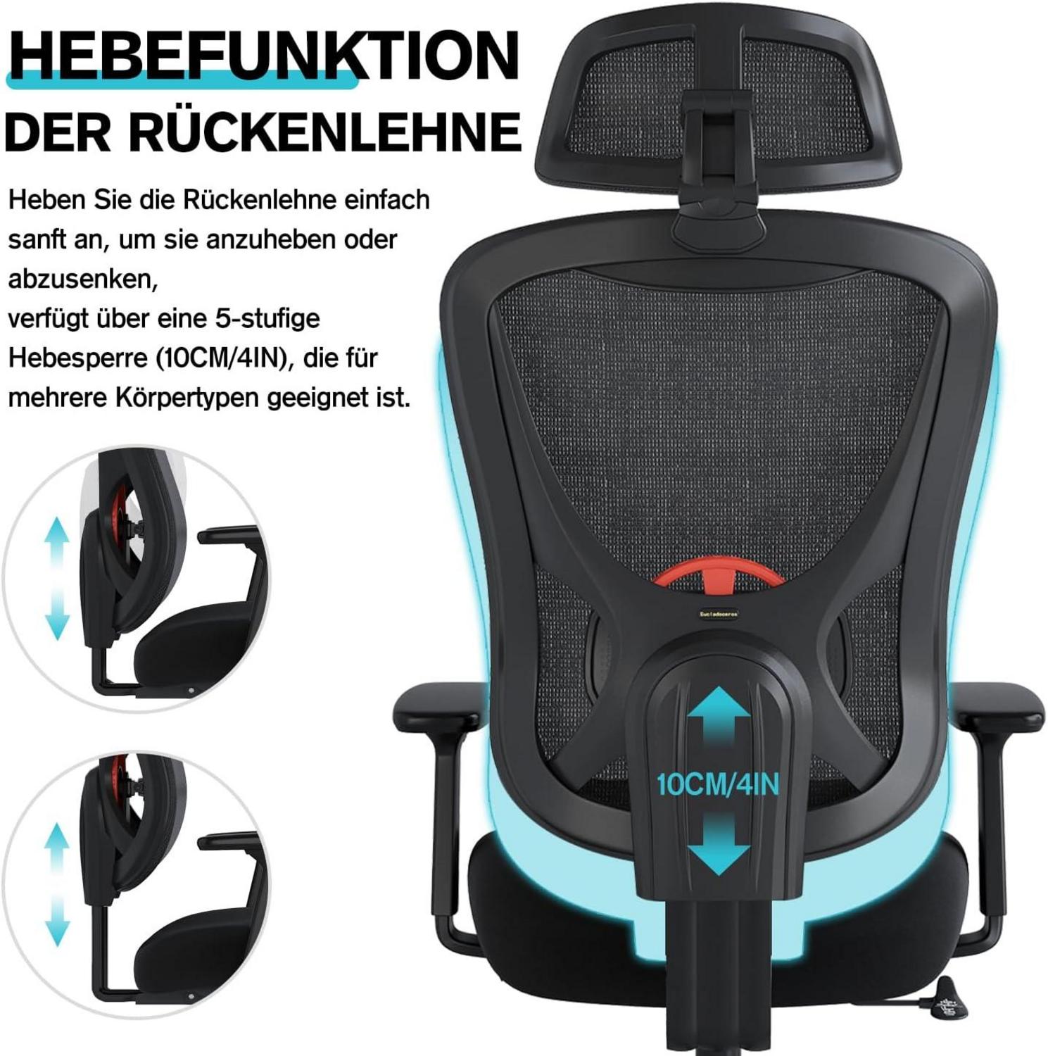 Eucladoceros Bürostuhl Ergonomisch Hochklappbar Schwarz