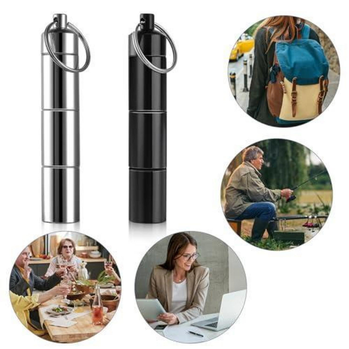 2er-Set Pillendose Schlüsselanhänger Wasserdicht, 3 Fächer