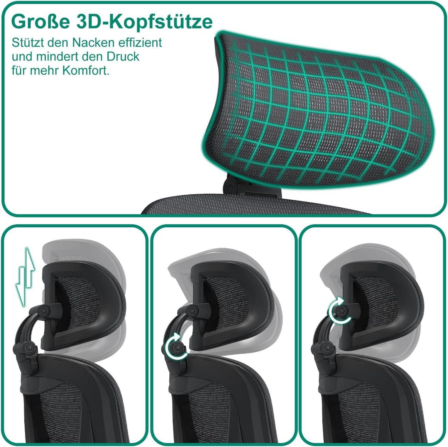 Ergonomischer Bürostuhl mit 3D-Lendenwirbelstütze & verstellbarer