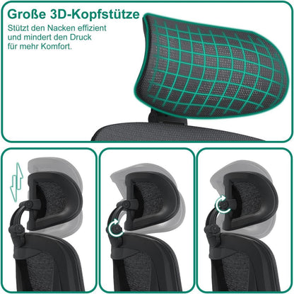 Ergonomischer Gaming Bürostuhl mit Hochklappfunktion & Lendenkissen