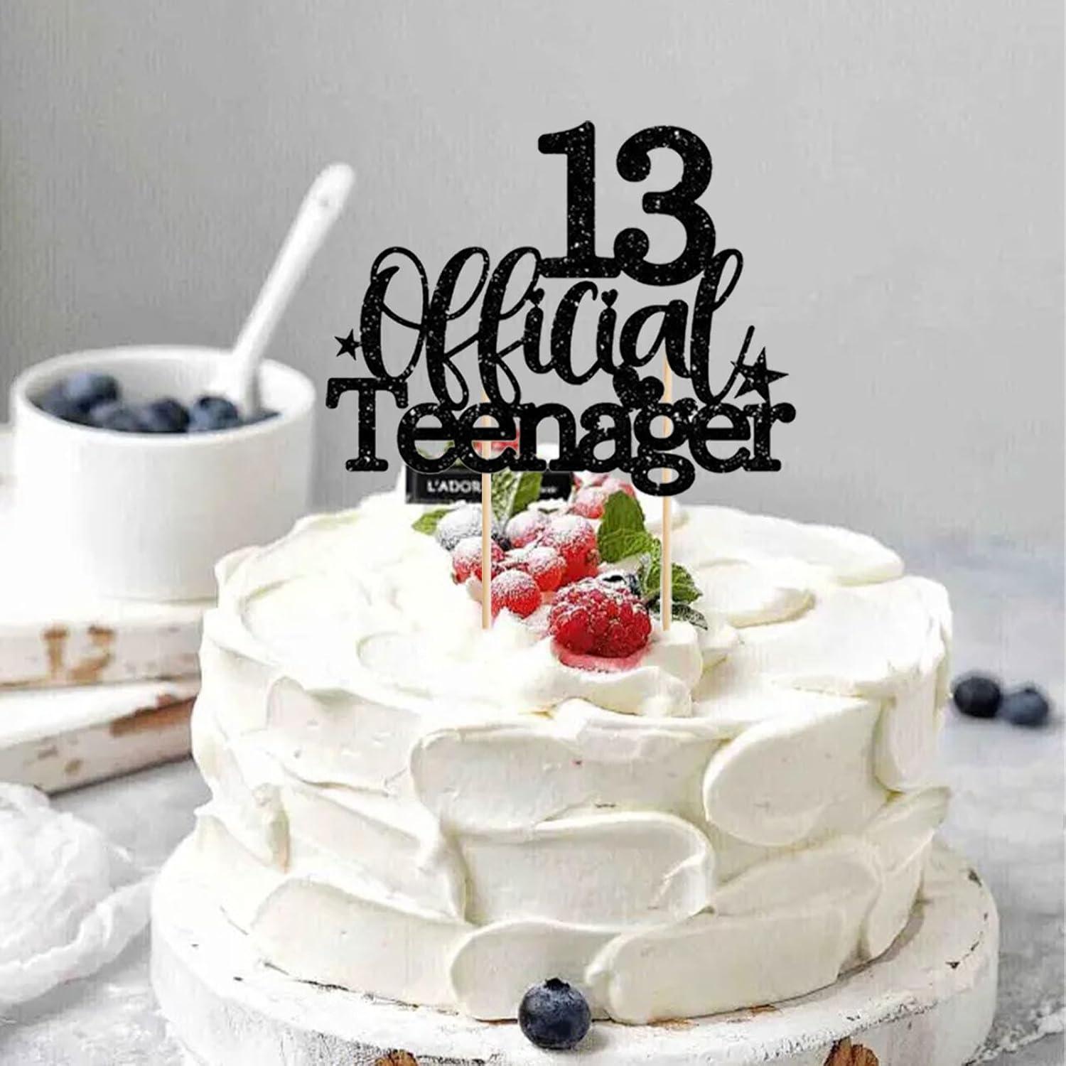 Tortendeko 13. Geburtstag Mädchen Teenager Glitzer Kuchendeko Schwarz 13 Jahre