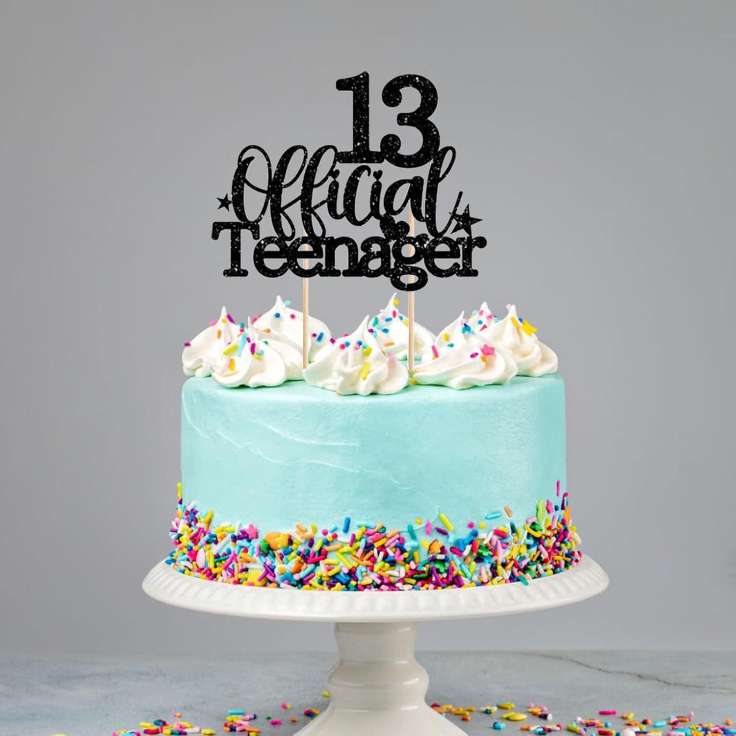 ENLACE Tortendeko 13. Geburtstag Glitzer Schwarz Mädchen Jungen