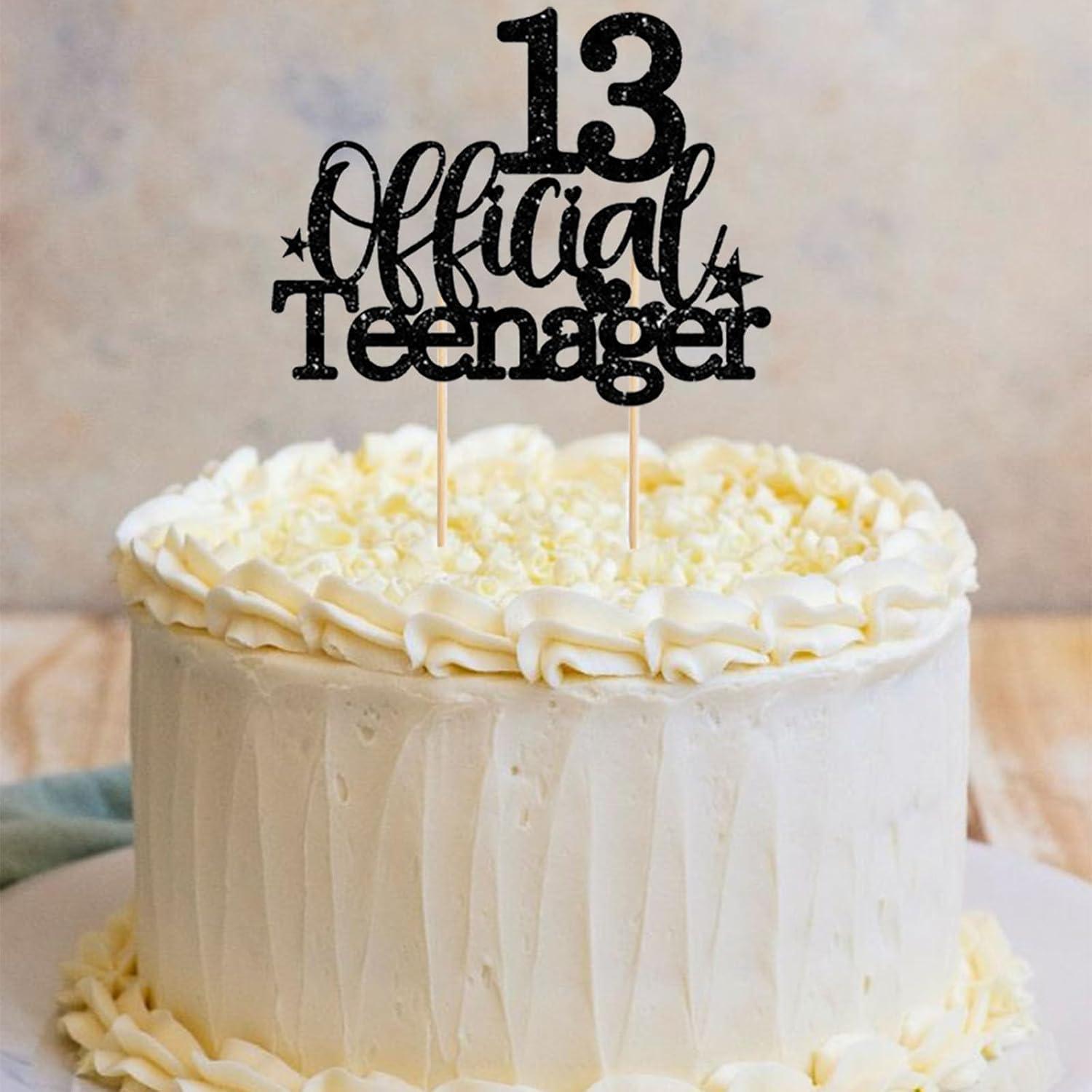 Tortendeko 13. Geburtstag Mädchen Teenager Glitzer Schwarz Cake Topper